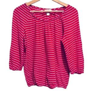 Vintage LOFT Pink Stripe Blouse Small Elastic Waist Y2K Romantic Boho Preppy